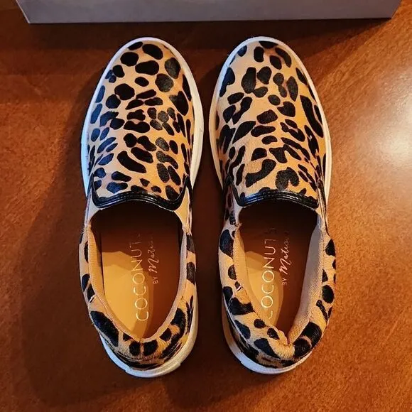 NEW Coconuts by Matisse, Size 6.5, Leather Leopard Animal Print Slip On Shoes