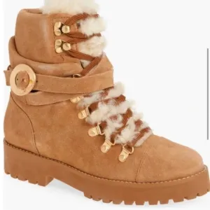 New Cult Gaia Paola Faux Shearling Trim Lug Boot Shoes Brown Sz 41 11