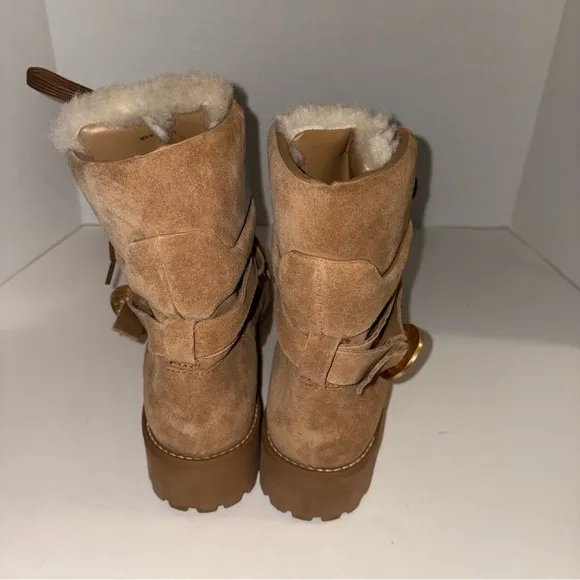 New Cult Gaia Paola Faux Shearling Trim Lug Boot Shoes Brown Sz 41 11