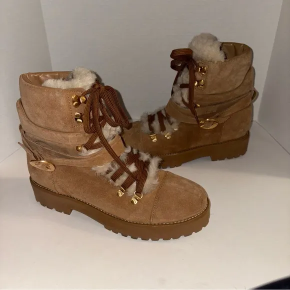 New Cult Gaia Paola Faux Shearling Trim Lug Boot Shoes Brown Sz 41 11