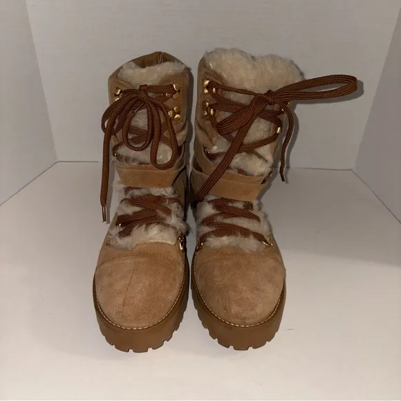 New Cult Gaia Paola Faux Shearling Trim Lug Boot Shoes Brown Sz 41 11