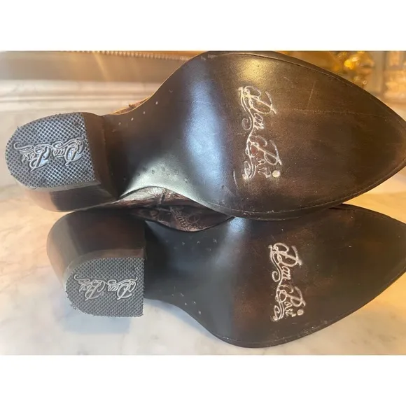 NEW DAN POST JILTED BOOTS EMBROIDERED OTK OVER THE KNEE DISTRESSED BROWN LEATHER