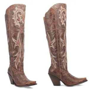 NEW DAN POST JILTED BOOTS EMBROIDERED OTK OVER THE KNEE DISTRESSED BROWN LEATHER