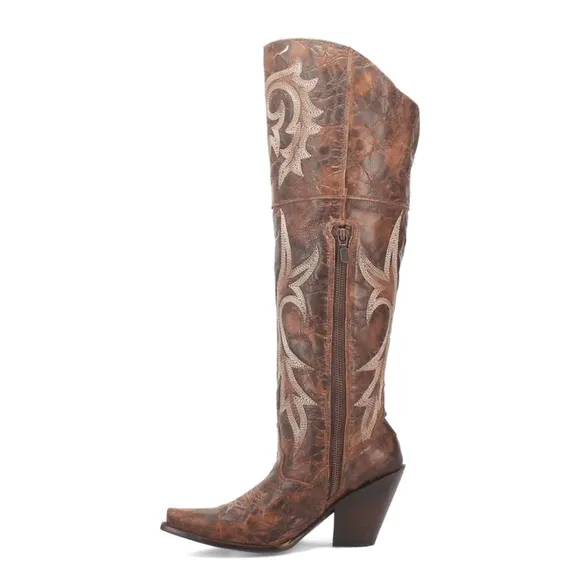 NEW DAN POST JILTED BOOTS EMBROIDERED OTK OVER THE KNEE DISTRESSED BROWN LEATHER