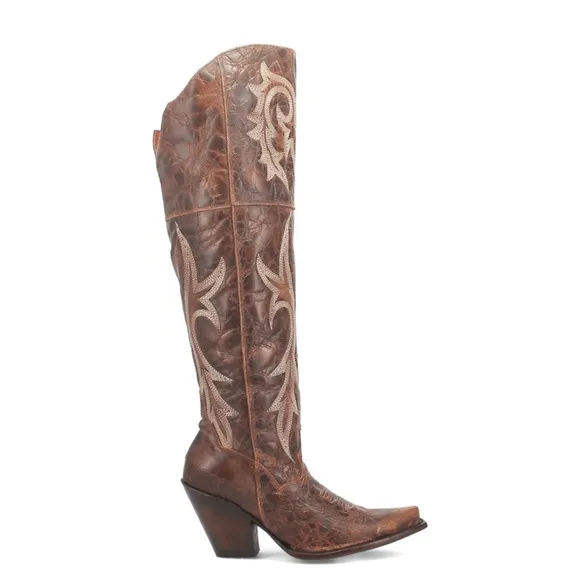 NEW DAN POST JILTED BOOTS EMBROIDERED OTK OVER THE KNEE DISTRESSED BROWN LEATHER
