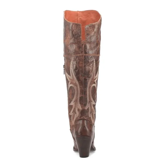 NEW DAN POST JILTED BOOTS EMBROIDERED OTK OVER THE KNEE DISTRESSED BROWN LEATHER