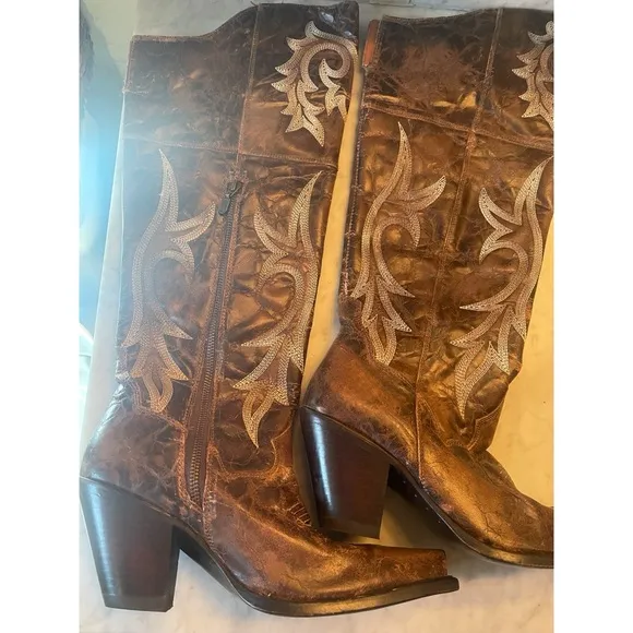 NEW DAN POST JILTED BOOTS EMBROIDERED OTK OVER THE KNEE DISTRESSED BROWN LEATHER