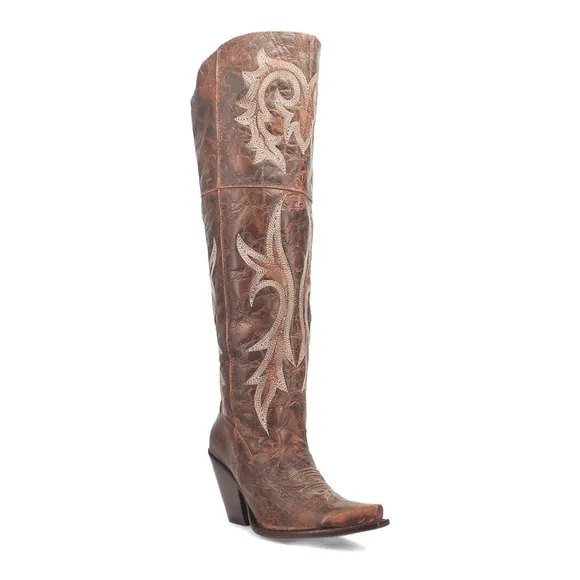 NEW DAN POST JILTED BOOTS EMBROIDERED OTK OVER THE KNEE DISTRESSED BROWN LEATHER