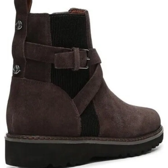 New Donald J. Pliner Suede Cross Strap Boots in Dark Brown