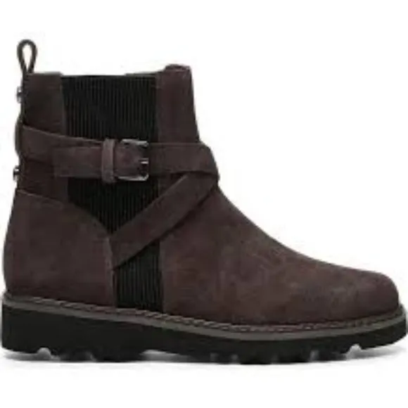 New Donald J. Pliner Suede Cross Strap Boots in Dark Brown
