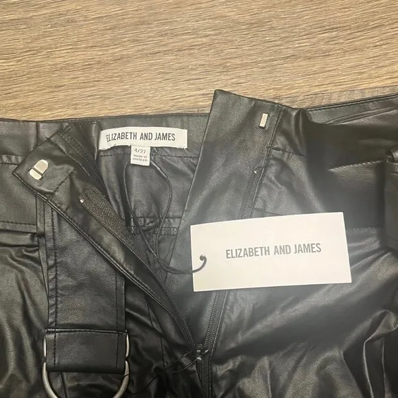 NEW Elizabeth and James Paper Bag Faux Leather Shorts Black Size 27 Size 4 NWT