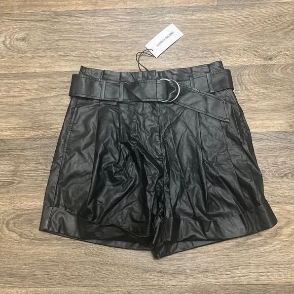 NEW Elizabeth and James Paper Bag Faux Leather Shorts Black Size 27 Size 4 NWT