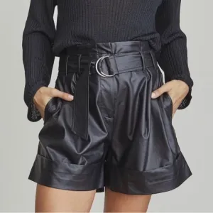 NEW Elizabeth and James Paper Bag Faux Leather Shorts Black Size 27 Size 4 NWT
