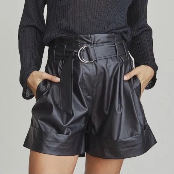 NEW Elizabeth and James Paper Bag Faux Leather Shorts Black Size 27 Size 4 NWT