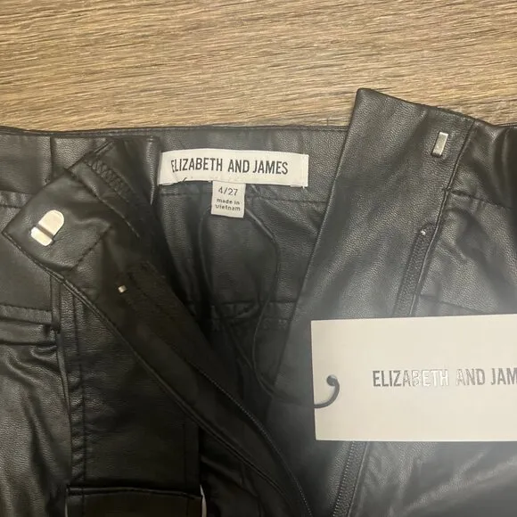 NEW Elizabeth and James Paper Bag Faux Leather Shorts Black Size 27 Size 4 NWT