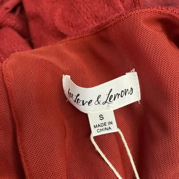 NEW FOR LOVE &amp; LEMONS Womens Aliyah Pointelle Mini Dress Size S Red