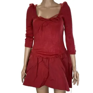 NEW FOR LOVE &amp; LEMONS Womens Aliyah Pointelle Mini Dress Size S Red