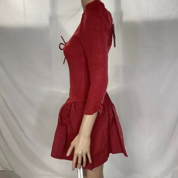 NEW FOR LOVE &amp; LEMONS Womens Aliyah Pointelle Mini Dress Size S Red