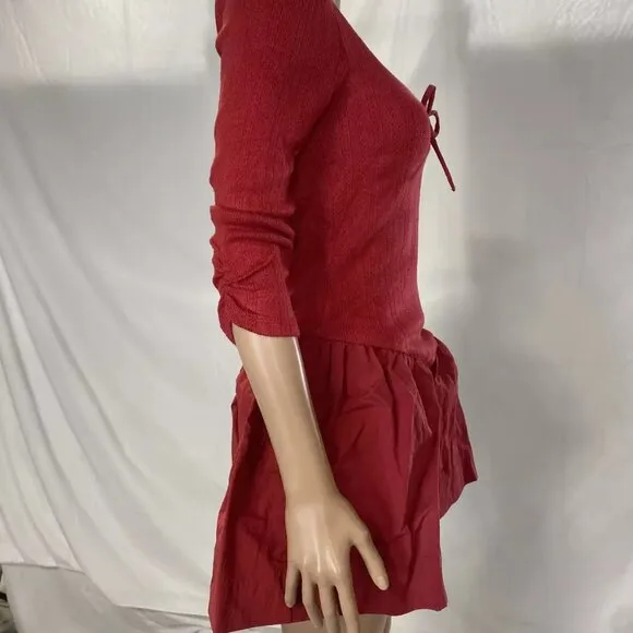 NEW FOR LOVE &amp; LEMONS Womens Aliyah Pointelle Mini Dress Size S Red
