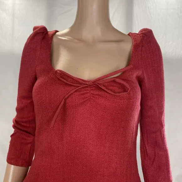NEW FOR LOVE &amp; LEMONS Womens Aliyah Pointelle Mini Dress Size S Red
