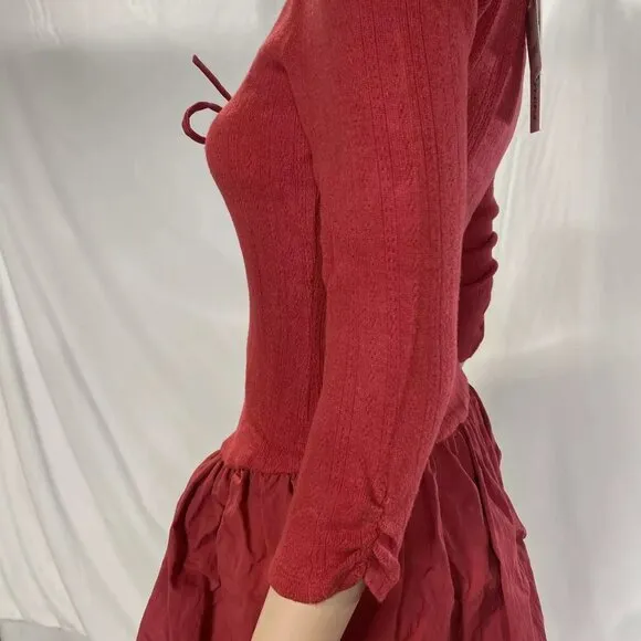NEW FOR LOVE &amp; LEMONS Womens Aliyah Pointelle Mini Dress Size S Red