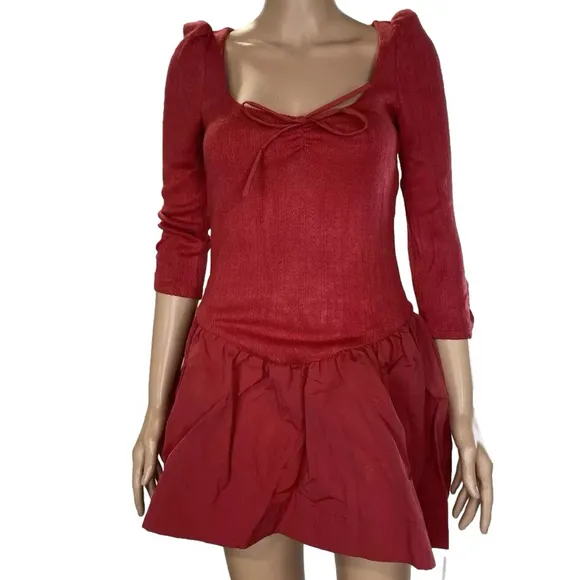 NEW FOR LOVE &amp; LEMONS Womens Aliyah Pointelle Mini Dress Size S Red