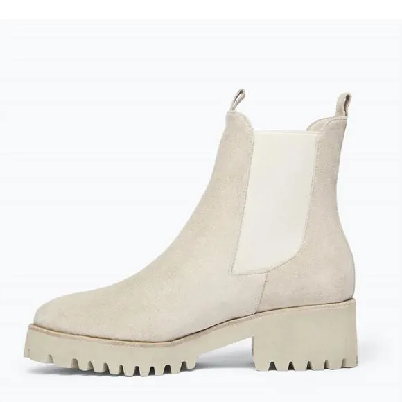 NEW FREDA SALVADOR women's brooke suede shearling water resistant boot in stucco