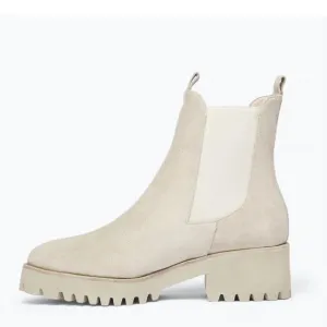 NEW FREDA SALVADOR women's brooke suede shearling water resistant boot in stucco