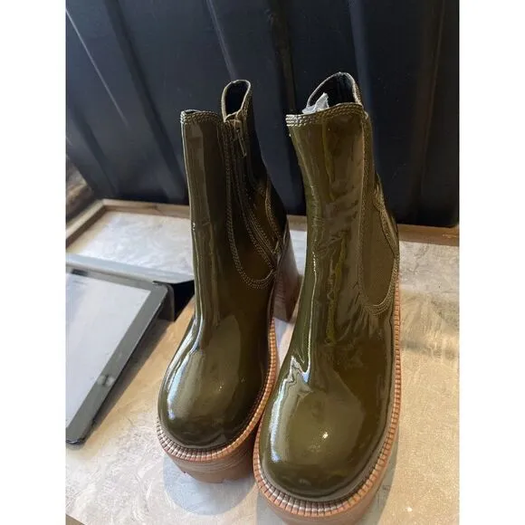 NEW FREE PEOPLE Sz 7.5 PRESTON ANKLE BOOT GREEN PATENT