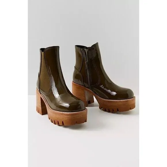 NEW FREE PEOPLE Sz 7.5 PRESTON ANKLE BOOT GREEN PATENT