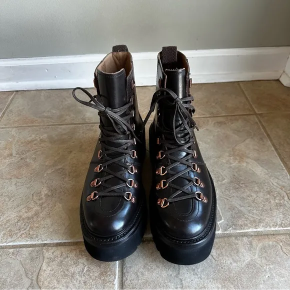 NEW Grenson Nanette Brown Platform Lace Up Hiking Boots