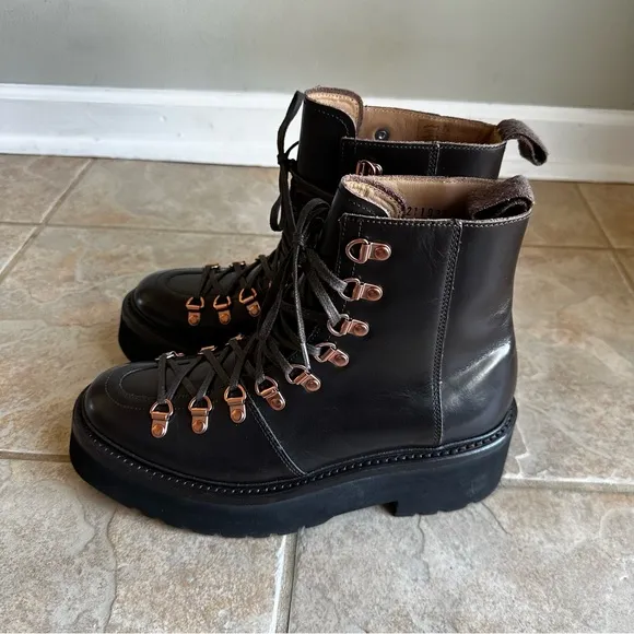 NEW Grenson Nanette Brown Platform Lace Up Hiking Boots
