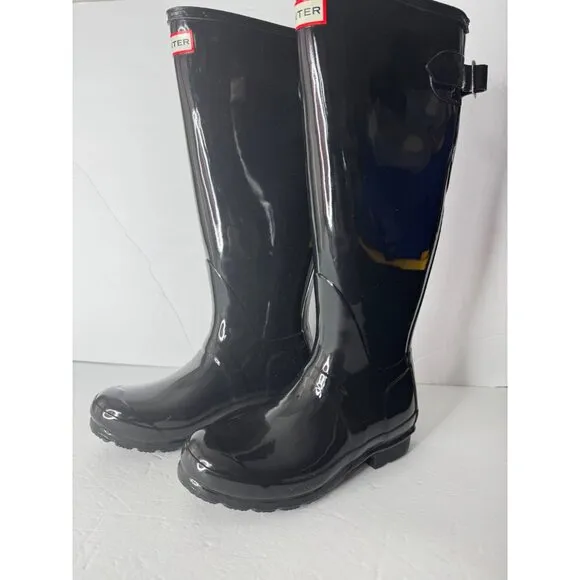 NEW Hunter Original Back Adjustable Gloss Rain Boots Black EU 36 US 5 UK 3
