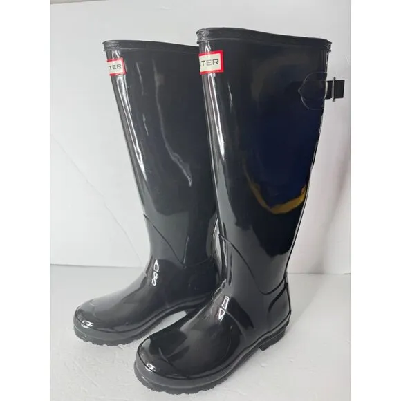NEW Hunter Original Back Adjustable Gloss Rain Boots Black EU 36 US 5 UK 3