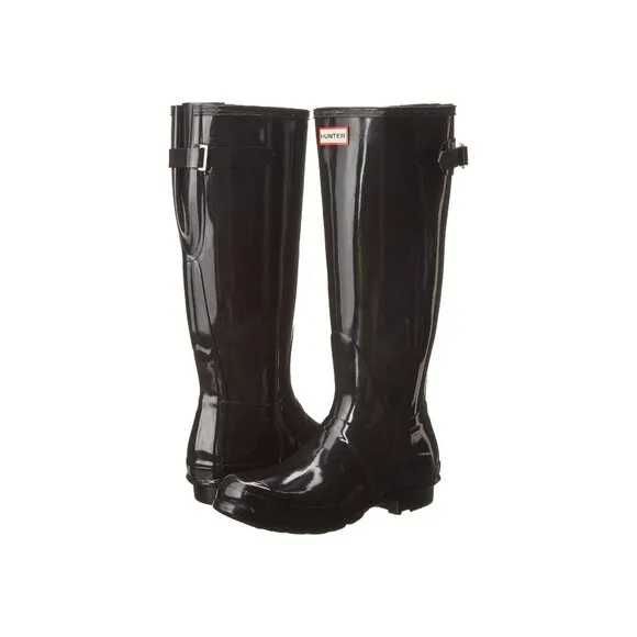 NEW Hunter Original Back Adjustable Gloss Rain Boots Black EU 36 US 5 UK 3