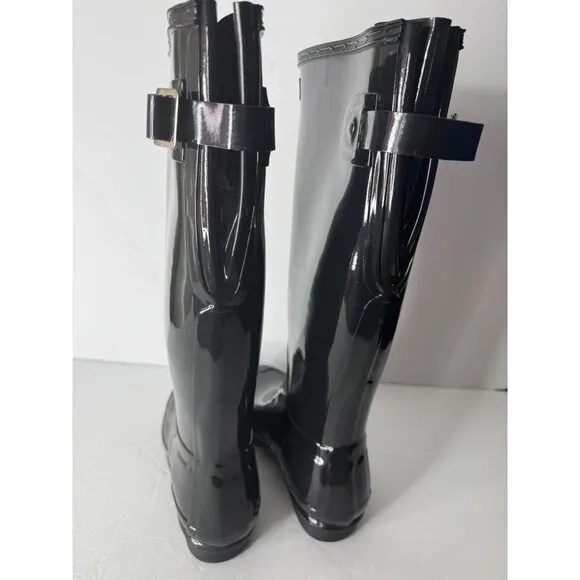 NEW Hunter Original Back Adjustable Gloss Rain Boots Black EU 36 US 5 UK 3