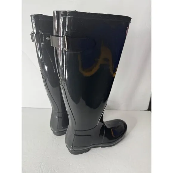 NEW Hunter Original Back Adjustable Gloss Rain Boots Black EU 36 US 5 UK 3