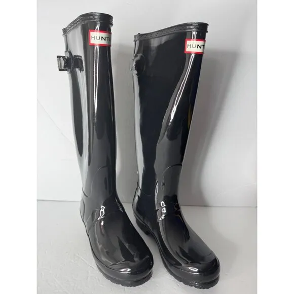 NEW Hunter Original Back Adjustable Gloss Rain Boots Black EU 36 US 5 UK 3