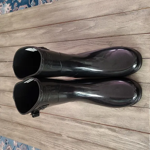NEW HUNTER ORIGINAL REFINED SLIM FIT SHORT GLOSS DUO RAIN BOOTS SIZE 9 $189.