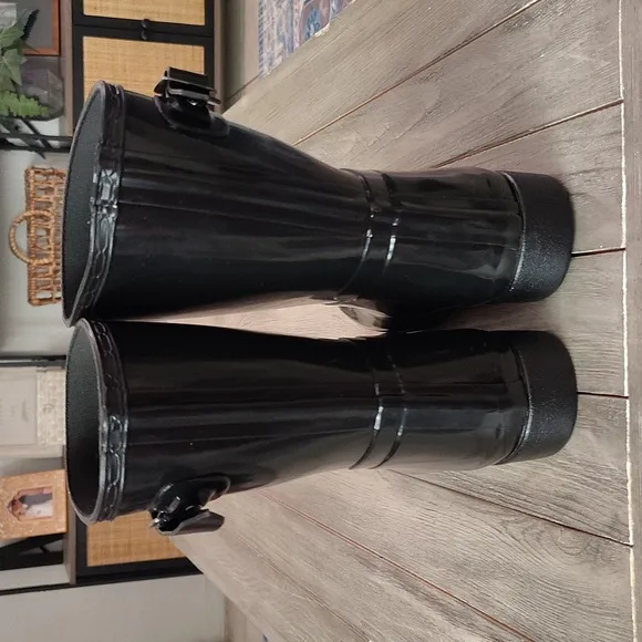 NEW HUNTER ORIGINAL REFINED SLIM FIT SHORT GLOSS DUO RAIN BOOTS SIZE 9 $189.