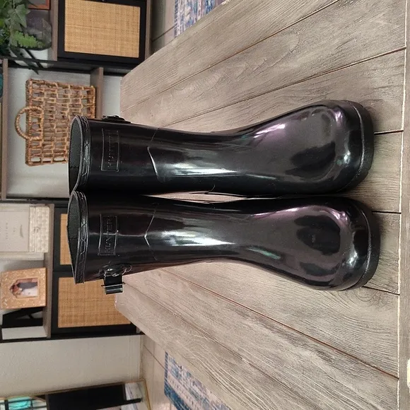 NEW HUNTER ORIGINAL REFINED SLIM FIT SHORT GLOSS DUO RAIN BOOTS SIZE 9 $189.