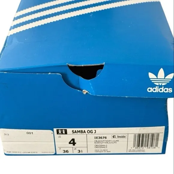 New In Box Adidas Originals Samba OG J Youth Big Kids Size 4 Black White IR3676