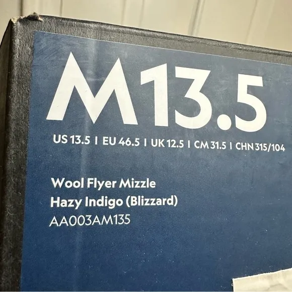 New In Box Allbirds Mens Wool Flyer Mizzle Hazy Indigo (Blizzard) Sneakers 13.5