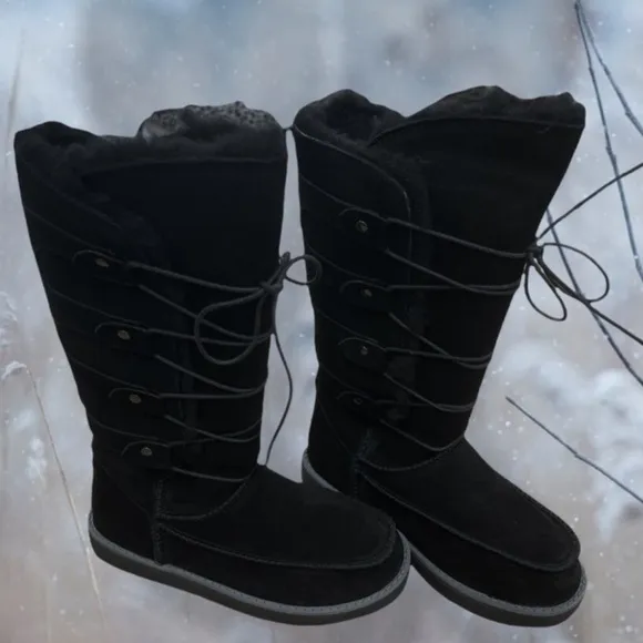 New in Box Aussie Merino Tasman Black Suede &amp; Wool Boots Sz 4
