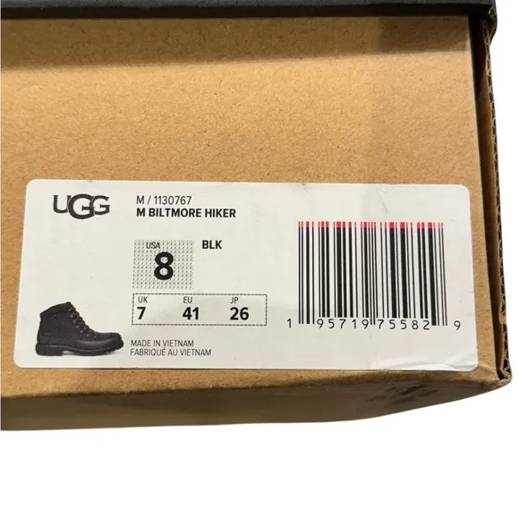 NEW IN BOX ⭐️UGG Biltmore Hiker BOOTS, Black Waterproof Leather, Mens 8