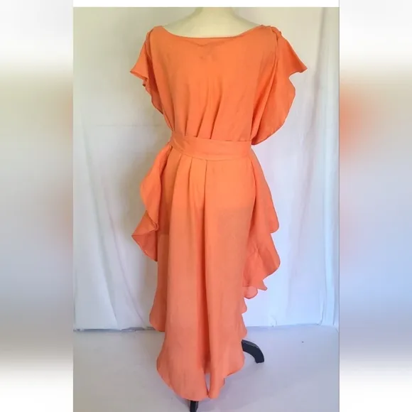 New Jag Coral 100% Linen Eden Kaftan Midi Dress Small Medium Ruffled