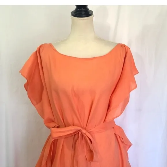 New Jag Coral 100% Linen Eden Kaftan Midi Dress Small Medium Ruffled