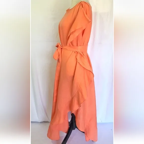 New Jag Coral 100% Linen Eden Kaftan Midi Dress Small Medium Ruffled