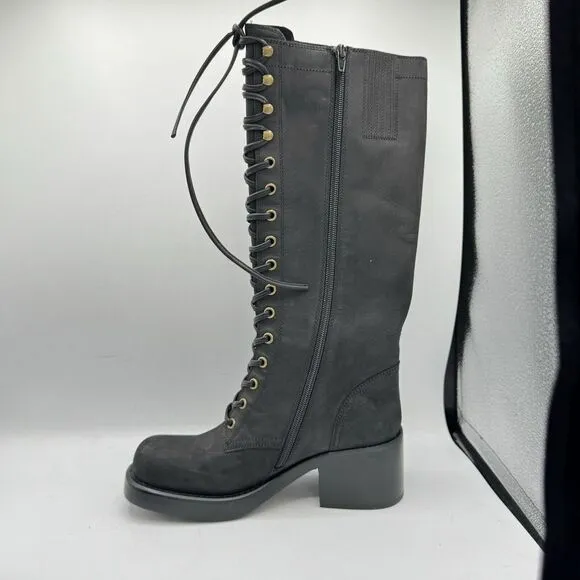 New! Jeffrey Campbell Tyro Lace-Up Boot Black Crazy Horse Size 7 Women's