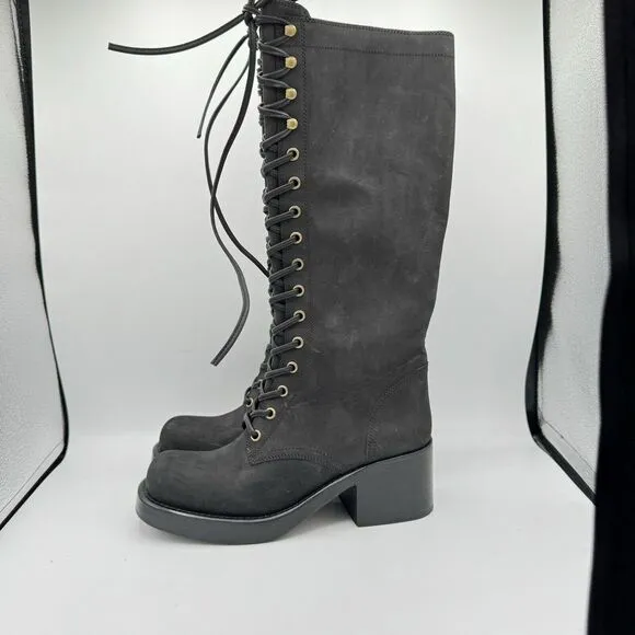 New! Jeffrey Campbell Tyro Lace-Up Boot Black Crazy Horse Size 7 Women's